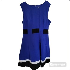 Calvin Klein Sleeveless Blue Black Colorblock Midi Length Dress Size 10